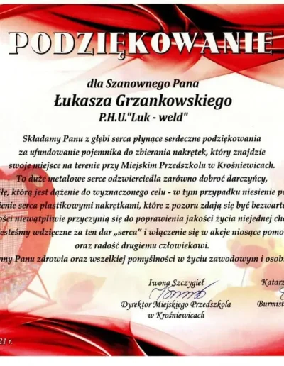 Podziękowania z Przedszkola w Krośniewicach