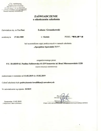 Szkolenie TUV Specjalista spawalnik